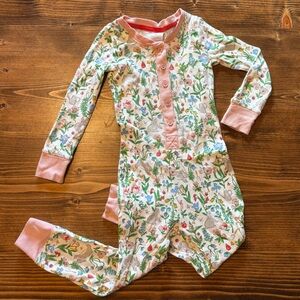 Baby Boden Spring Floral Baby Pajama One piece with bunnies and Pink Trim